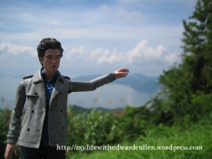 Edward Cullen points out Taal Volcano.